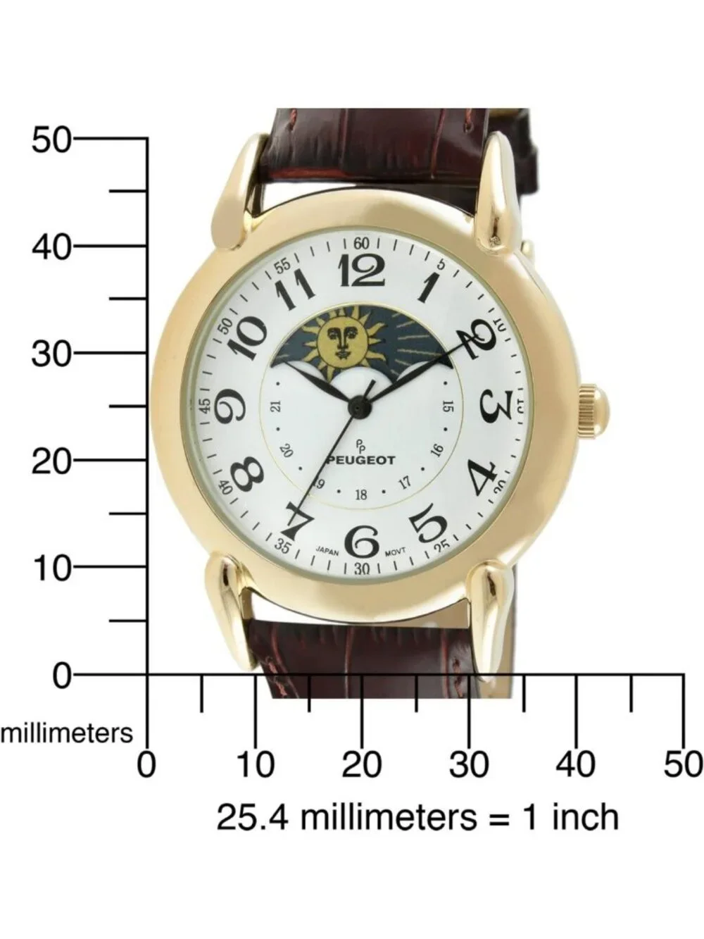 Vintage Moon Phase Leather Dress Watch - 14K Gold Plated Men's Timepiece